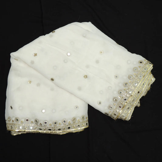 Mirror Work On White Dyeable Georgette Fabric