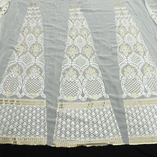 Sequins Thread Work Kali On White Dyeable Georgette Fabric