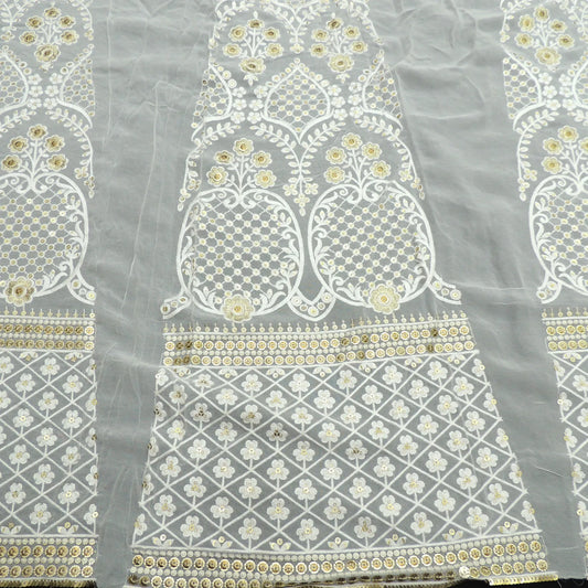 Sequins Thread Work Kali On White Dyeable Georgette Fabric