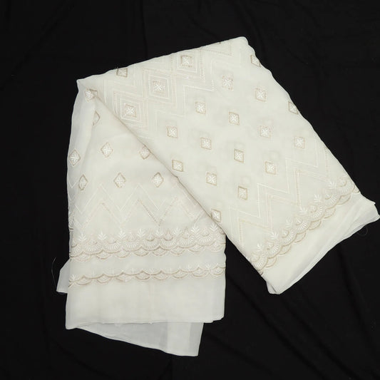Zari Sequins Thread Work Dupatta On White Dyeable Georgette Fabric