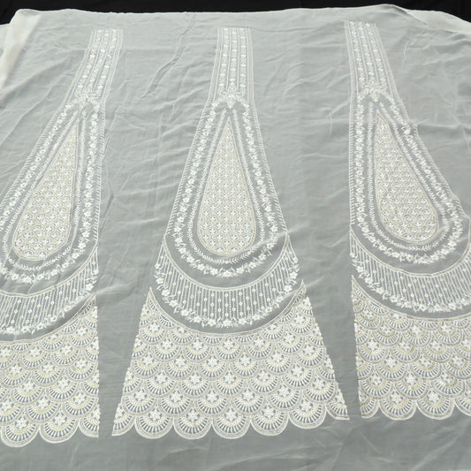 Sequins Thread Work Kali On White Dyeable Georgette Fabric