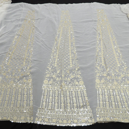 Sequins Zari Work Kali On White Dyeable Georgette Fabric