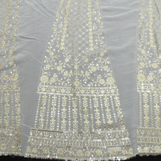 Sequins Zari Work Kali On White Dyeable Georgette Fabric