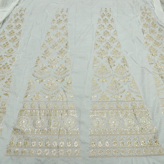 Mukaish Work Kali On White Dyeable Russian Silk Fabric