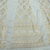 Mukaish Work Kali On White Dyeable Russian Silk Fabric