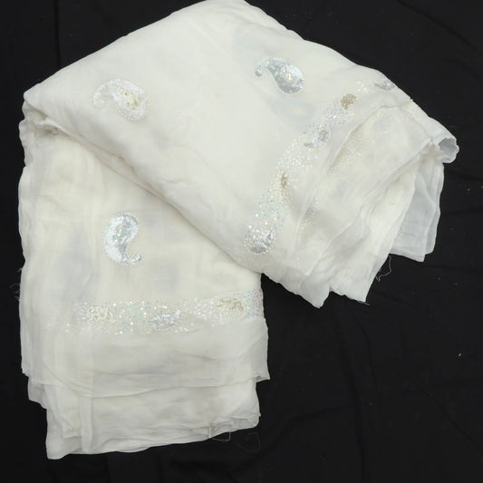 Sequins Work On White Dyeable Georgette Fabric