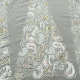 Sequins Thread Work Kali On White Dyeable Georgette Fabric