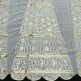 Sequins Thread Work Kali On White Dyeable Georgette Fabric