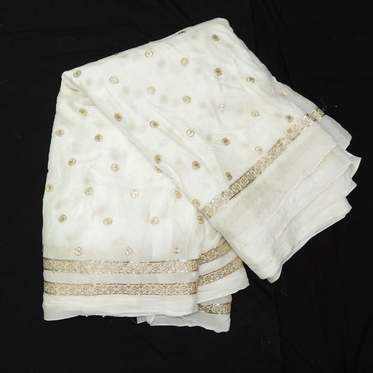 Zari Thread Work Dupatta On White Dyeable Chinon Fabric