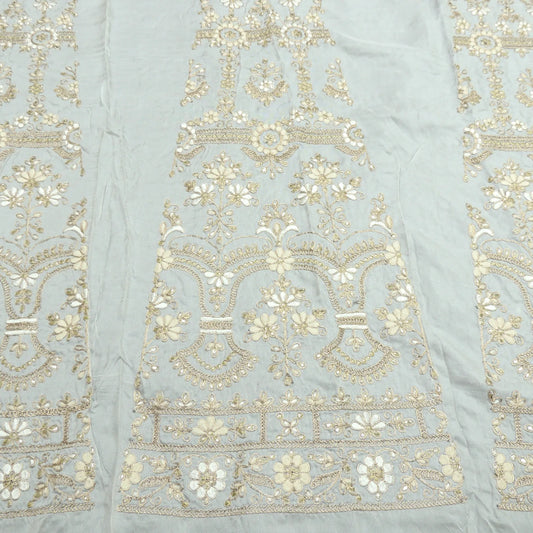 Zari Thread Work Kali On White Dyeable Russian Silk Fabric