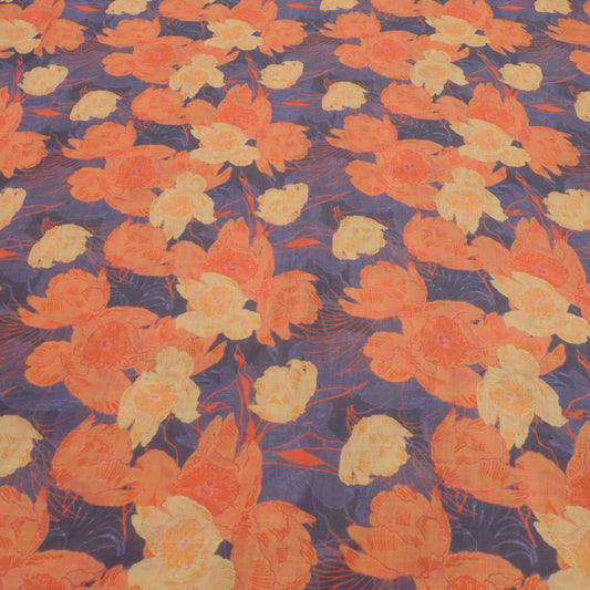 Lavender Floral Digital Print On Cotton Linen Fabric