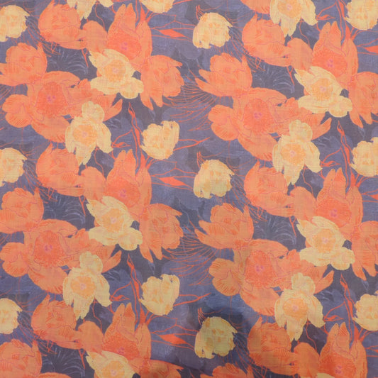 Lavender Floral Digital Print On Cotton Linen Fabric