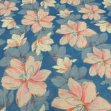 Navy Blue Floral Digital Print On Cotton Linen Fabric