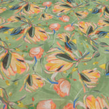 Sea Green Floral Digital Print On Cotton Linen Fabric
