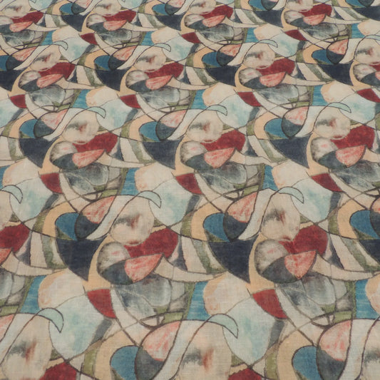 Multi Color Floral Digital Print On Cotton Linen Fabric