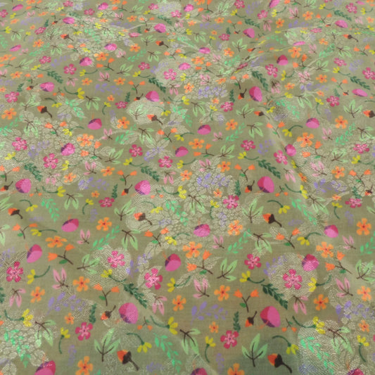 Green Floral Digital Print Jacquard On Viscose Crepe Fabric