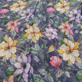 Blue Floral Digital Print Jacquard On Viscose Crepe Fabric