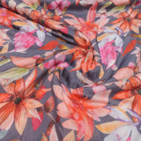 Dark Grey Floral Digital Print On Muslin Fabric