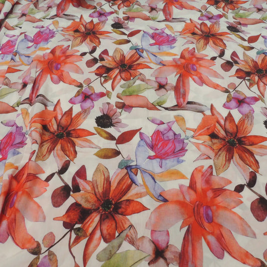 Off White Floral Digital Print On Muslin Fabric