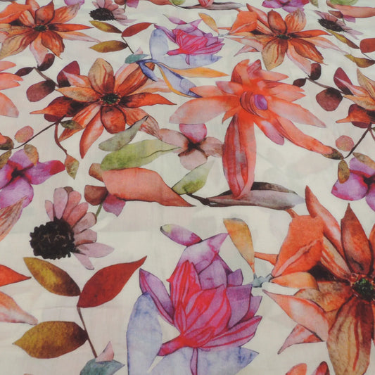 Off White Floral Digital Print On Muslin Fabric