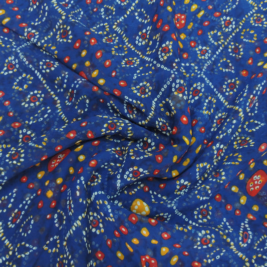 Blue Bandhani Georgette Printed Fabric