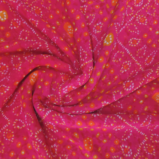 Pink Colour Bandhani Georgette Printed Fabric