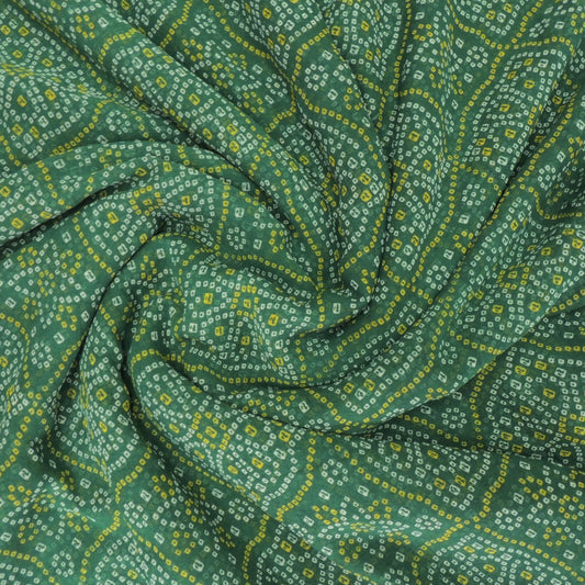Green Colour Bandhani Georgette Printed Fabric
