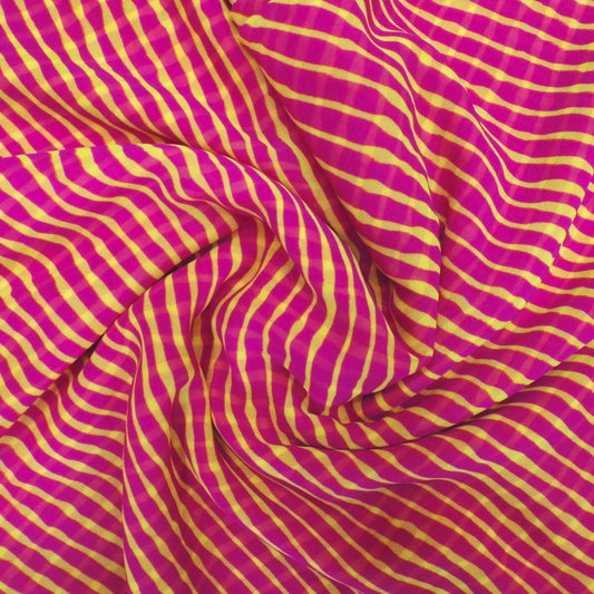 Pink Colour Yellow Leheriya Georgette Printed Fabric