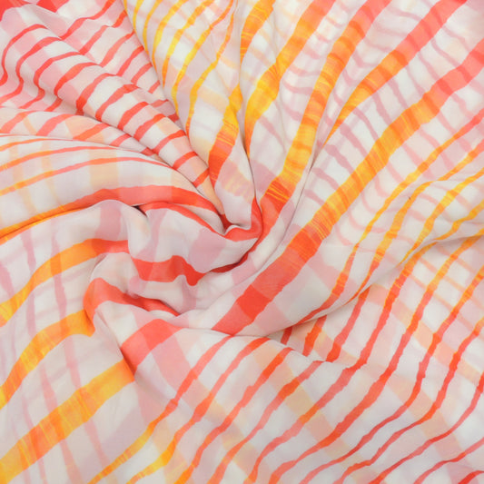 Pink Yellow Colour Multi Leheriya Georgette Printed Fabric