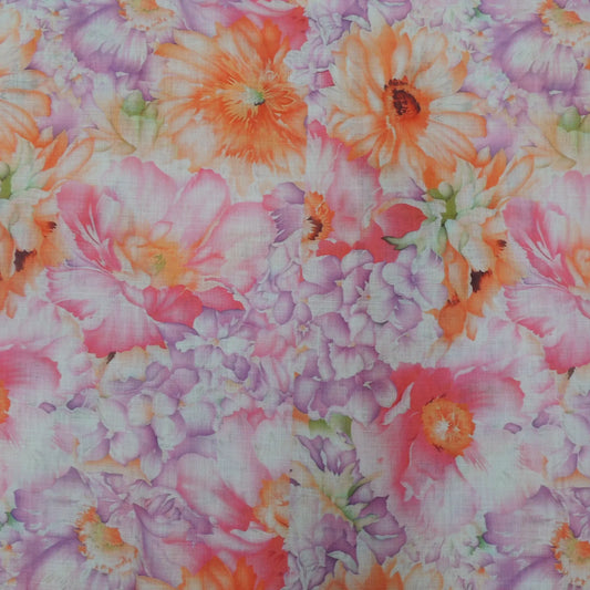 Floral Print On Cotton Linen Fabric