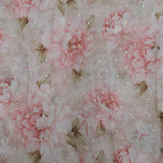 Floral Print On Viscose Organza Fabric