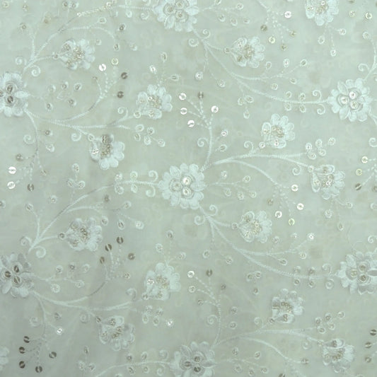 Floral Sequins Work On Dyeable Georgette Fabric