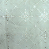 Thread Sequins Work Embroidery On White Dyeable Organza Fabric