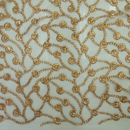 Copper Jaal Embroidery On Net Fabric