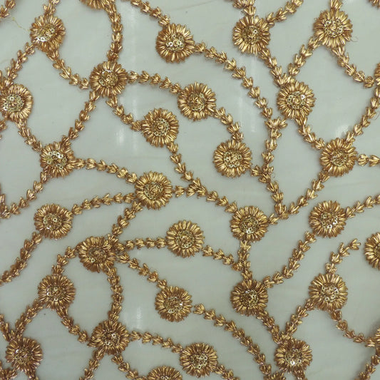 Copper Jaal Embroidery On Net Fabric