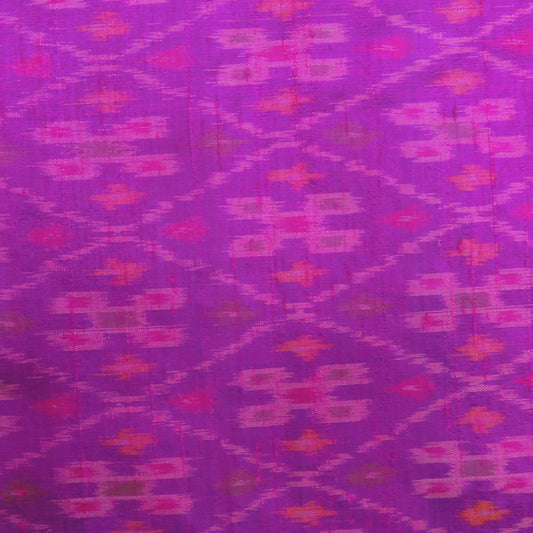 Dark Pink Pure Raw Silk Ikat Fabric