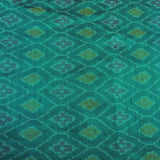 Teal Green Pure Raw Silk Ikat Fabric