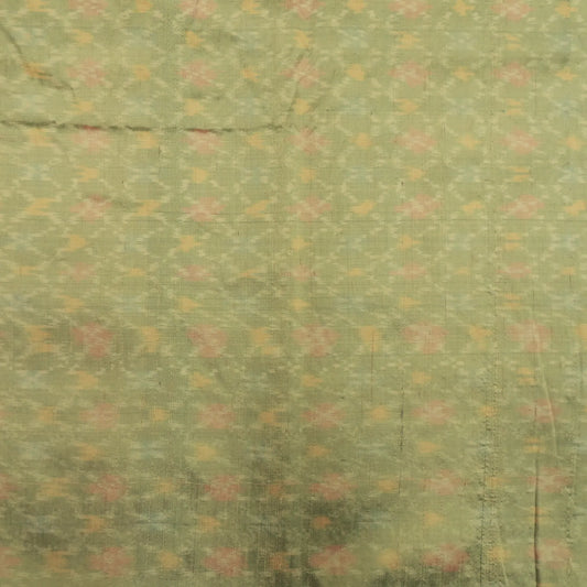 Green Pure Raw Silk Ikat Fabric