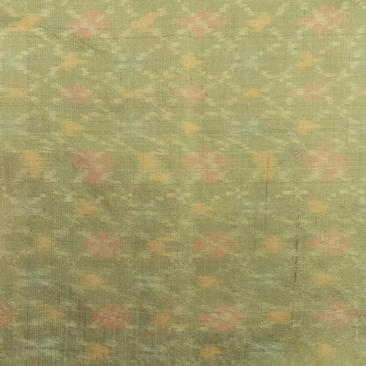 Green Pure Raw Silk Ikat Fabric