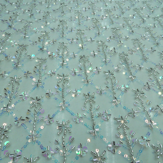 Sequins Embroidery On Dyeable Net Fabric