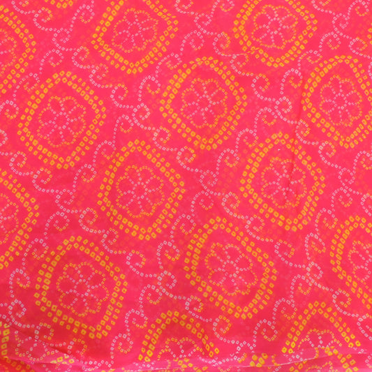 Pinkish Red Bandhani Georgette Printed Fabric