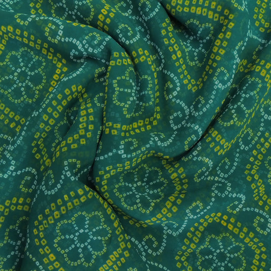 Pine Green Bandhani Georgette Printed Fabric