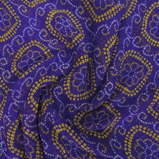 Bluish Purple Bandhani Georgette Printed Fabric