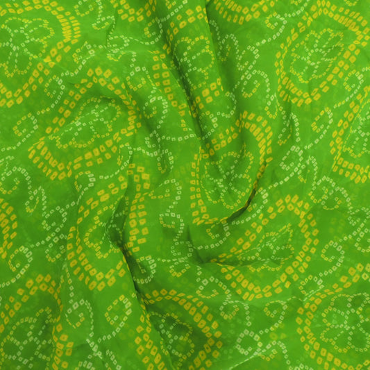 Lime Greenish yellow Bandhani Georgette Printed Fabric