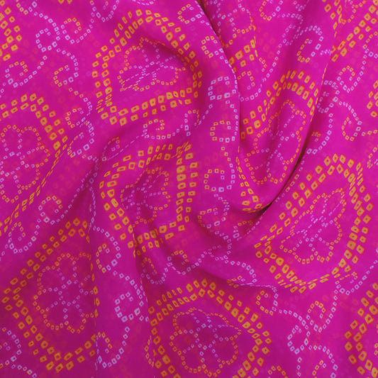 Reddish Magenta Bandhani Georgette Printed Fabric