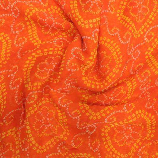 Orange Bandhani Georgette Printed Fabric