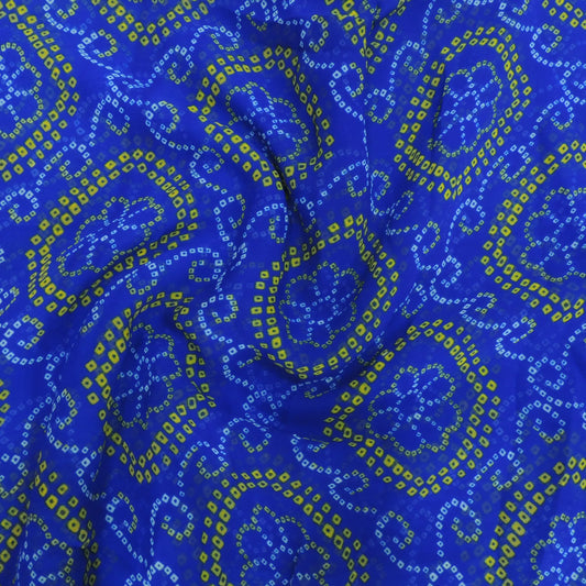 Blue Bandhani Georgette Printed Fabric