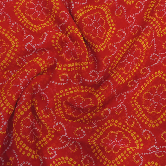 Red Bandhani Georgette Printed Fabric