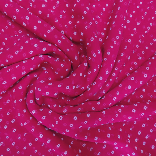 Pinkish Red Bandhani Georgette Printed Fabric