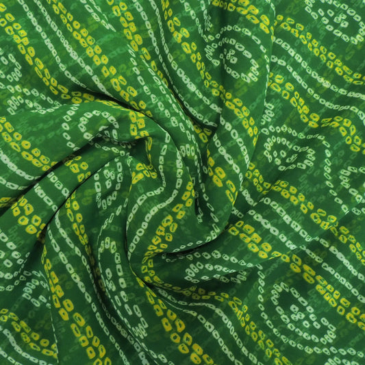 Green Bandhani Georgette Printed Fabric